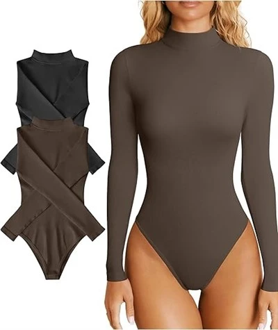 Bodysuits Lengan Panjang Panjang Turtle Sexy Ribbed Turtle