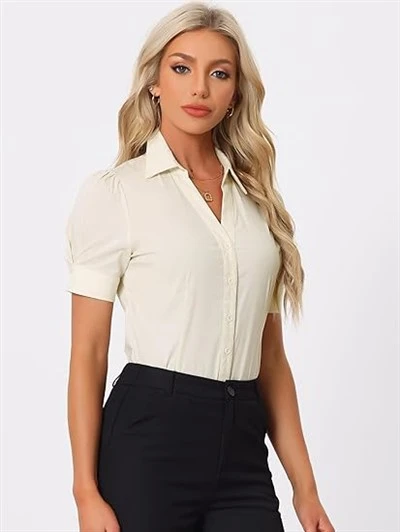 Butang wanita ke bawah bodysuit perniagaan leotard shirtcollared